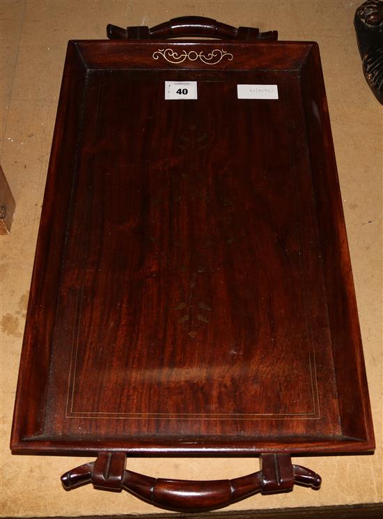 Rosewood & brass inlay tray(-)